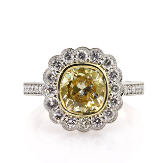 old mine cut moissanite ring,cushion moissanite engagement ring, halo pave engagement ring