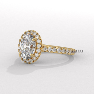 oval cut halo ring, oval moissanite halo ring, oval engagement ring pave