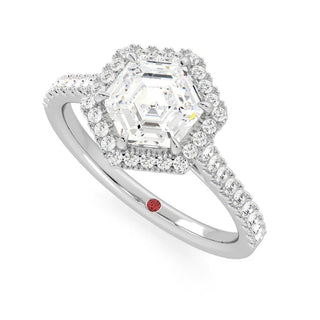 hexagon pave engagement ring
halo hexagon engagement ring
hexagon moissanite halo ring