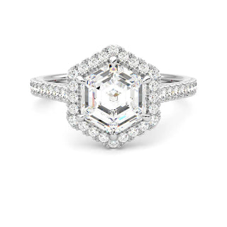 hexagon halo pave engagement ring
halo ring 
pave ring 
hexagon halo ring