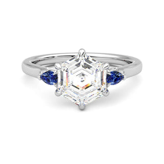 hexagon moissanite ring
mossinate ring 
three stone ring 
three stone engagement ring 