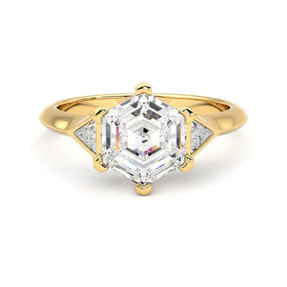 hexagon three stone engagement ring
three stone engagement ring 
hexagon cut diamond ring 
diamond ring 
solitaire ring 