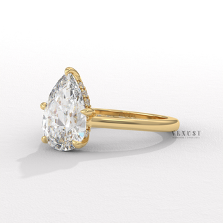 hidden halo cathedral pear engagement ring