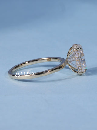 1.50CT Elongated Cushion Cut Moissanite Diamond Hidden Halo Solitaire Engagement Ring