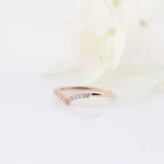 0.15 TCW Round Cut Unique Chevron Pave Moissanite Diamond Wedding Band