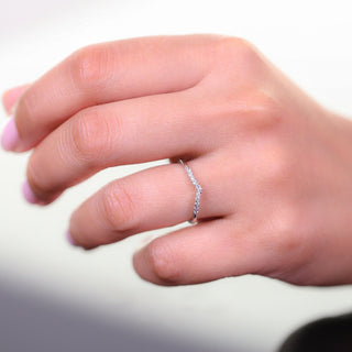 0.15 TCW Round Cut Unique Chevron Pave Moissanite Diamond Wedding Band