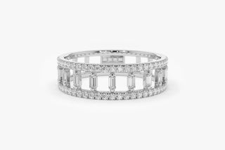 0.40 TCW Unique Round & Baguette Cut Cluster Moissanite Diamond Wedding Band