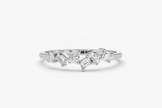 0.32 TCW Baguette & Round Cut Unique Cluster Moissanite Diamond Wedding Band