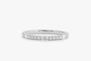 0.30 TCW Round & Baguette Half Eternity Moissanite Diamond Wedding Band