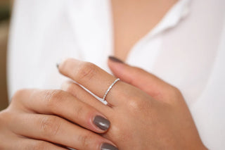 0.15 TCW Baguette Cut Half Eternity Moissanite Diamond Wedding Band