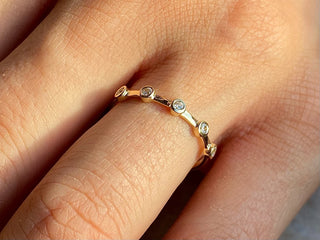 0.10 TCW Unique Round Cut Bezel Petite Moissanite Diamond Wedding Band