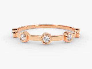 0.10 TCW Unique Round Cut Bezel Petite Moissanite Diamond Wedding Band