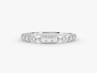 0.10 TCW Vintage Round Cut Milgrain Pave Moissanite Diamond Wedding Band