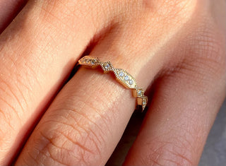 0.10 TCW Vintage Round Cut Milgrain Pave Moissanite Diamond Wedding Band