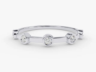 0.10 TCW Unique Round Cut Bezel Petite Moissanite Diamond Wedding Band