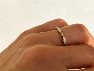 0.10 TCW Vintage Round Cut Milgrain Pave Moissanite Diamond Wedding Band