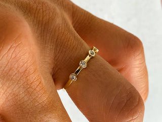 0.10 TCW Unique Round Cut Bezel Petite Moissanite Diamond Wedding Band