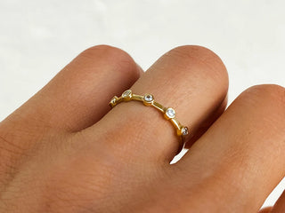 0.10 TCW Unique Round Cut Bezel Petite Moissanite Diamond Wedding Band