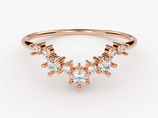 0.17 TCW Round Cut Cluster V Shaped Moissanite Diamond Wedding Band