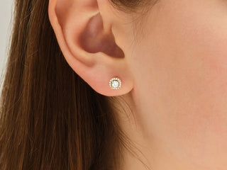 Round Cut Halo Diamond Moissanite Stud Earrings