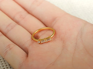 0.20 TCW Baguette & Round Cut Three Stone Moissanite Diamond Wedding Band