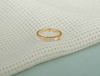 0.20 TCW Baguette & Round Cut Three Stone Moissanite Diamond Wedding Band