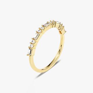 0.37 TCW Round & Baguette Half Eternity Moissanite Diamond Wedding Band