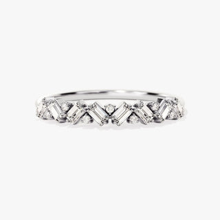 0.44 TCW Round & Baguette Cluster Half Eternity Moissanite Diamond Wedding Band