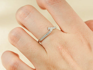 0.30 TCW Unique Round Cut Curved Half Eternity Moissanite Diamond Wedding Band