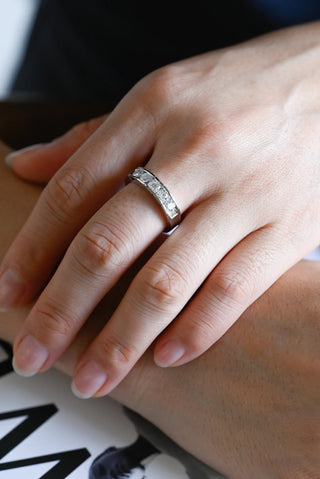 0.93 TCW Five Stone Round Cut Channel Set Moissanite Diamond Wedding Band