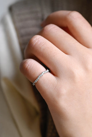 0.15 TCW Round Cut Curved Half Pave Moissanite Diamond Wedding Band
