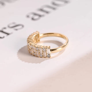 1.07 TCW Round & Baguette Cluster Moissanite Diamond Wedding Band
