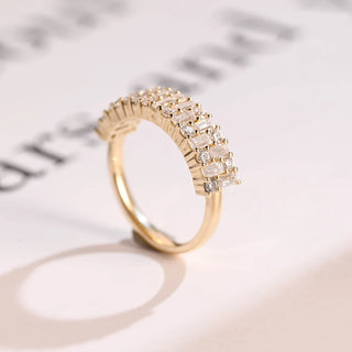 1.07 TCW Round & Baguette Cluster Moissanite Diamond Wedding Band