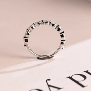 0.40 TCW Marquise Prong Set Half Eternity Moissanite Diamond Wedding Band