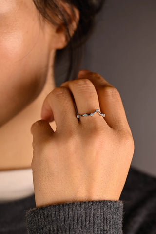 0.10 TCW Round Cut V Shape Petite Moissanite Diamond Wedding Band