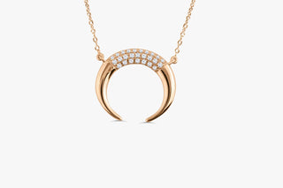 Round Cut Horn Moon Diamond Necklace 10K Gold Ring for Women