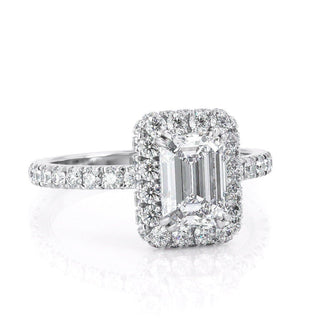 1.0CT Emerald Cut Halo Moissanite Engagement Ring