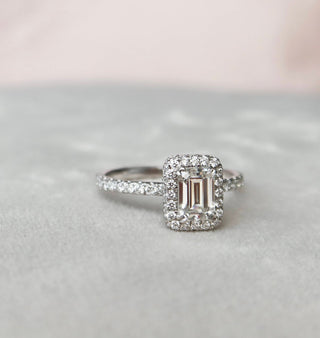 1.0CT Emerald Cut Halo Moissanite Diamond Engagement Ring