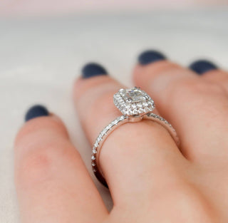 1.0CT Emerald Cut Halo Moissanite Engagement Ring