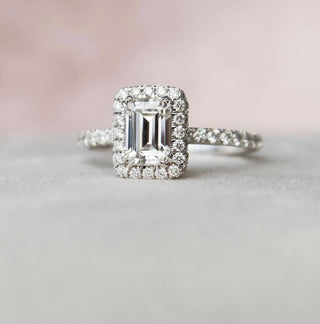 1.0CT Emerald Cut Halo Moissanite Diamond Engagement Ring