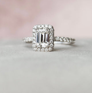 1.0CT Emerald Cut Halo Moissanite Engagement Ring