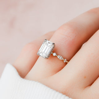 3.0CT Emerald Cut Hidden Halo Moissanite Diamond Engagement Ring