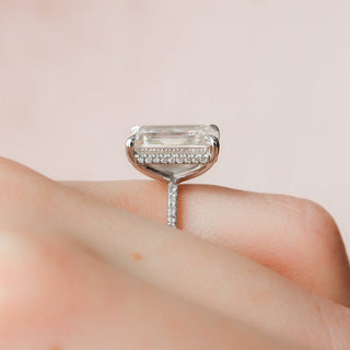 5.0CT Emerald Cut Moissanite Hidden Halo Diamond Engagement Ring