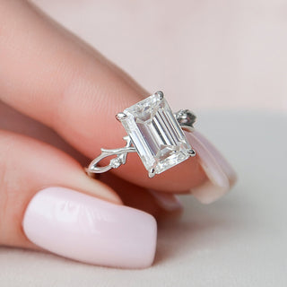 4.0CT Emerald Cut Twig Moissanite Diamond Engagement Ring