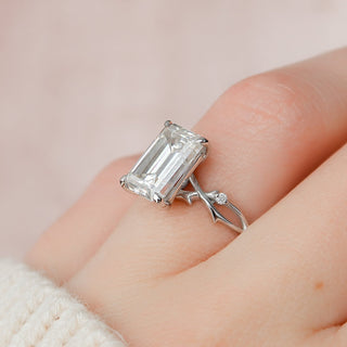 4.0CT Emerald Cut Twig Moissanite Diamond Engagement Ring