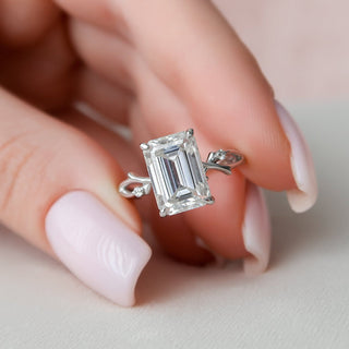 4.0CT Emerald Cut Twig Moissanite Diamond Engagement Ring