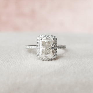 2.0CT Radiant Cut Halo Moissanite Diamond Engagement Ring