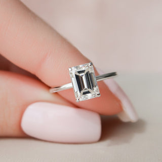 2.0CT Emerald Cut Hidden Halo Moissanite Diamond Engagement Ring