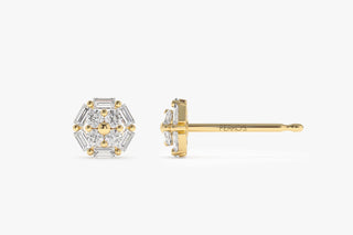 Baguette and Round Diamond Cluster Studs Earrings Gift for Wife