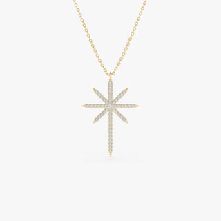 Round Diamond North Star Necklace for Her in 14K Gold